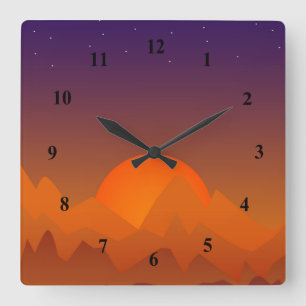 Horloge Carrée Coucher du soleil sommeillant d'art de paysage de