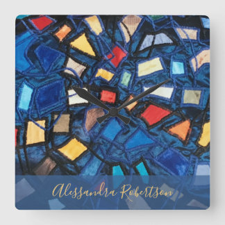 Horloge Carrée Couleur personnalisée Navy Look vitrail abstrait