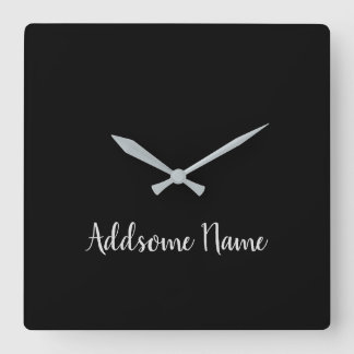 Horloge Carrée Couleur Solide Noir Noir Moderne