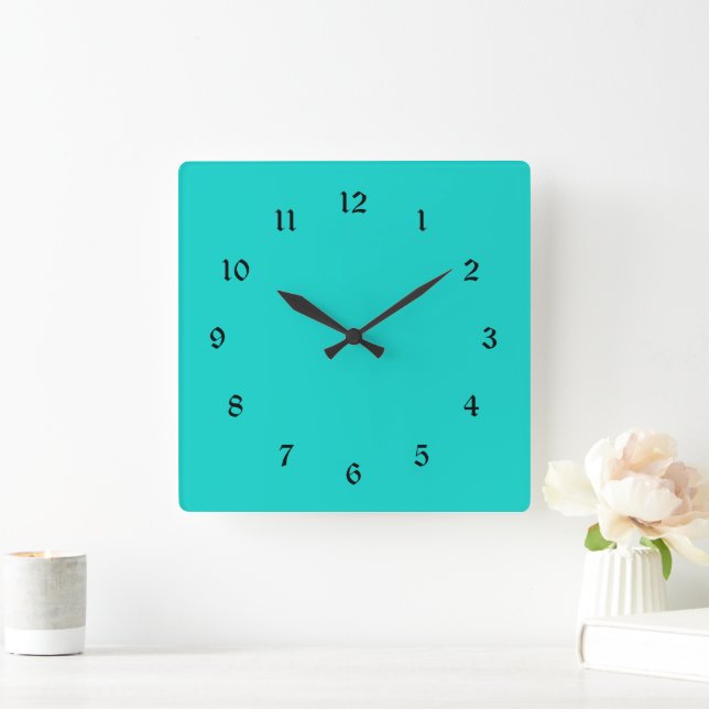 Horloge Carrée Couleur turquoise solide (Maison)