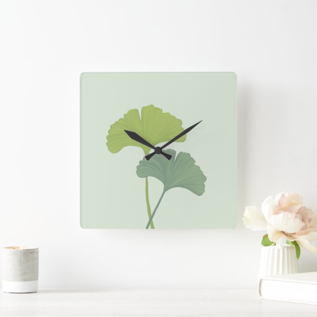 Horloge Carrée Couleurs Arrière - plans personnalisables Feuilles (Maison)