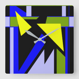 Horloge Carrée Couleurs géométriques bleu noir jaune