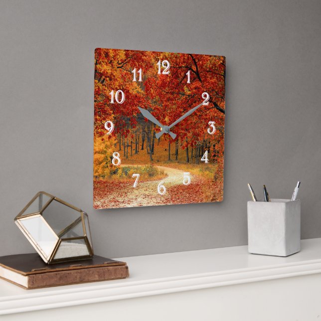 Horloge Carrée Couleurs saisonnières de l'automne (Bureau)