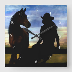 Horloge Carrée Country Western Cowgirl and Horse