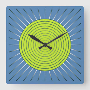 Horloge Carrée Coup de soleil géométrique moderne - Bleu de cha
