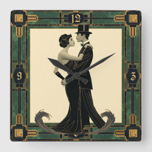 Horloge Carrée Couple Art Déco amoureux