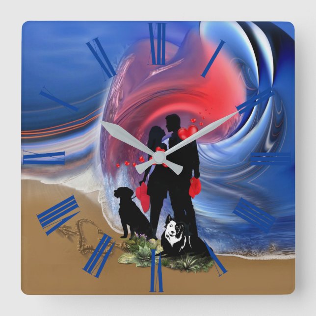 Horloge Carrée Couple de Saint Valentin (Recto)