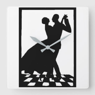 Horloge Carrée couple de silhouettes dansant dans le noir