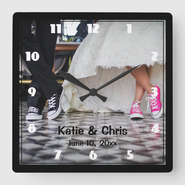 Horloge Carrée Couple mariage dans un style rétro Cinties Diner (Recto)