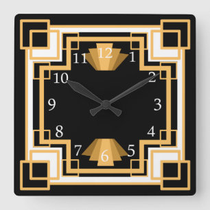 Horloge Carrée Coutume géométrique de motif d'art déco