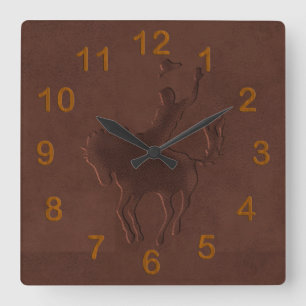 Horloge Carrée Cow-boy en cuir à outils sur cheval