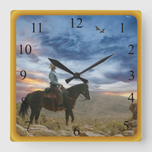 Horloge Carrée Cowboy