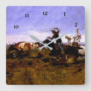 Horloge Carrée “Cowboys Roping a Steer” de Charles M Russell