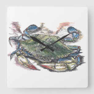 Horloge Carrée Crabe bleu