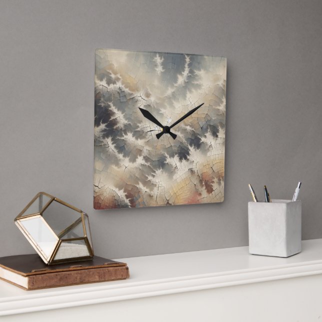 Horloge Carrée Crackle rustique Abstrait (Bureau)