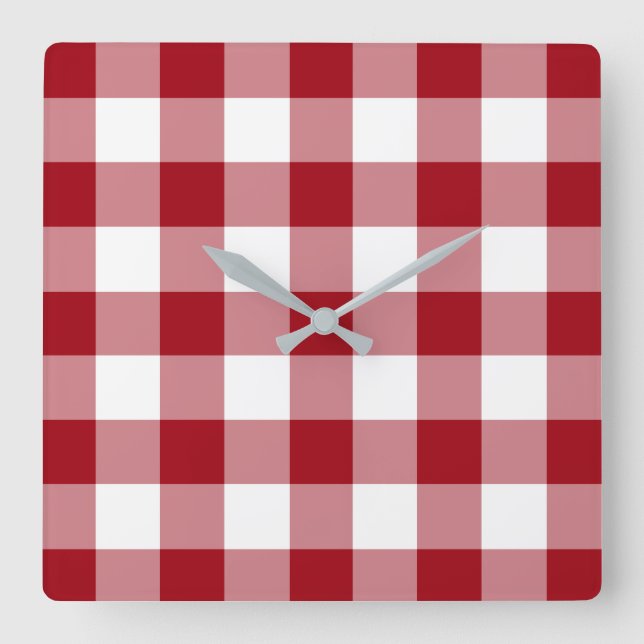 Horloge Carrée Cranberry rouge et blanc En vichy Motif vérifié (Recto)