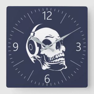Horloge Carrée Crâne avec casque