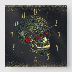 Horloge Carrée Crâne de Spider Bijou & Roses Glam Gothique Filigr