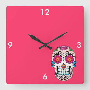 Horloge Carrée Crâne de sucre - art de tatouage