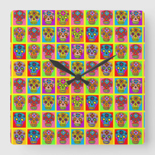 Horloge Carrée Crânes personnalisables de sucre