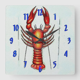 Horloge Carrée Crawfish Time, Crayfish, Lobster