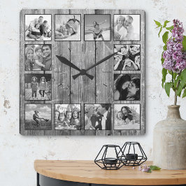 Horloge Carrée Create Your Custom Photo Collage Rustic Farmhouse