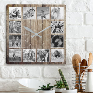 Horloge Carrée Create Your Custom Photo Collage Rustic Farmhouse