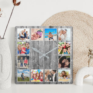 Horloge Carrée Create Your Custom Photo Collage Rustic Farmhouse