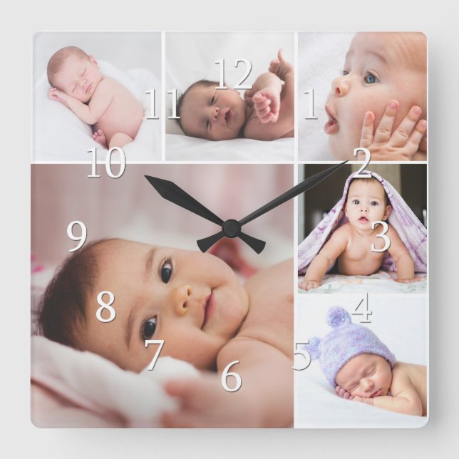 Horloge Carrée Create Your Own 6 Photo Collage Frame (Recto)