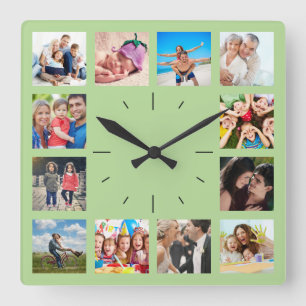Horloge Carrée Create Your Own Custom 12 Photo Collage