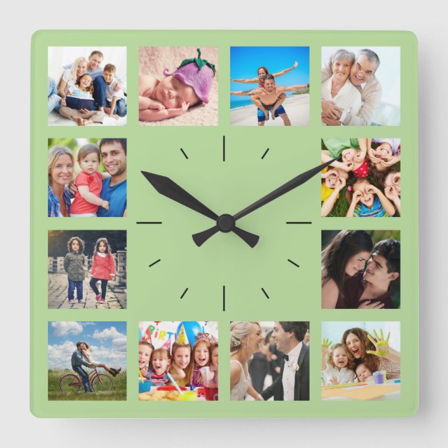Horloge Carrée Create Your Own Custom 12 Photo Collage (Recto)