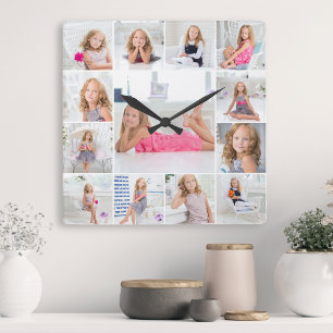 Horloge Carrée Create Your Own Custom 13 Photo Collage Family