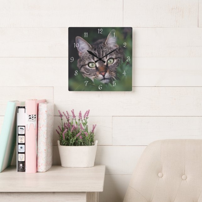 Horloge Carrée Create Your Own Custom Pet Photo Square Wall Clock (Salle de lecture)