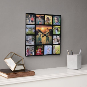 Horloge Carrée Create your own family photo collage black square