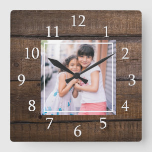 Horloge Carrée Create Your Own Photo Brown Wood