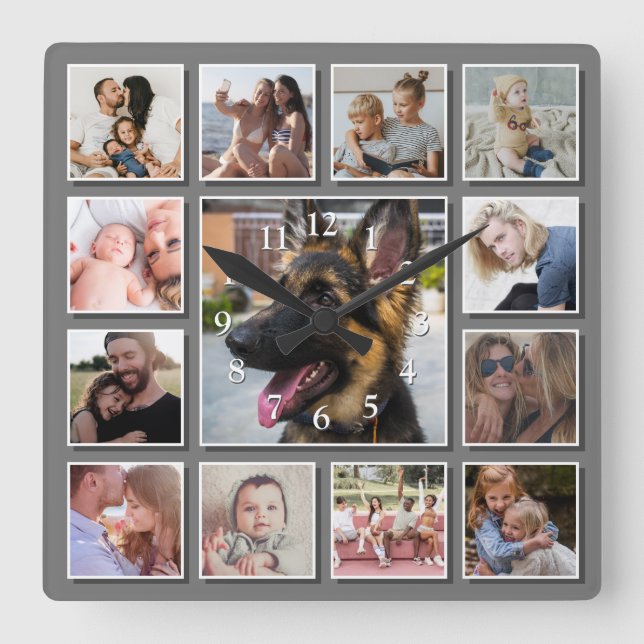 Horloge Carrée Create Your Own Photo Collage Gray (Recto)