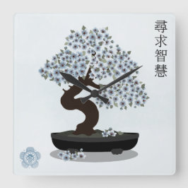 Horloge Carrée Création graphique de bonsaï fleuri asiatique