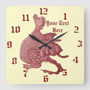 Horloge Carrée créature de l'imaginaire mythique du dragon rouge