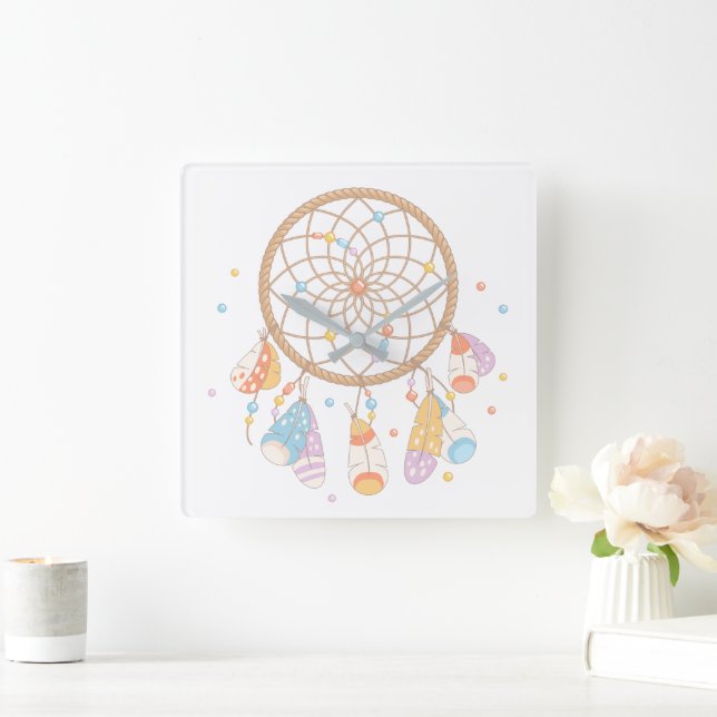 Horloge Carrée Crèche tribale de bébé de Dreamcatcher Boho (Maison)