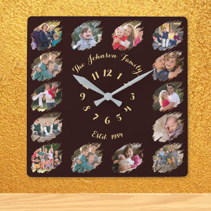 Horloge Carrée Créer un Collage de Photos de Famille Personnalisé