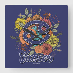 Horloge Carrée Créer votre propre étoile Cancer floral Zodiac