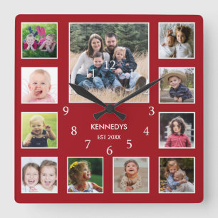 Horloge Carrée Créer Votre Propre Nom De Famille Photo Collage Ro