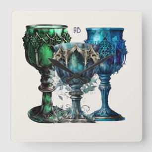 Horloge Carrée Créez vos propres chalices gothiques bleu et vert