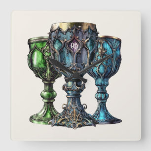 Horloge Carrée Créez vos propres chalices gothiques vert et bleu