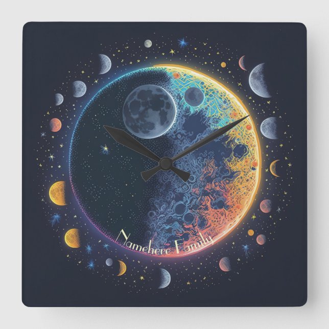 Horloge Carrée Créez vos propres lunes arc-en-ciel magiques (Recto)