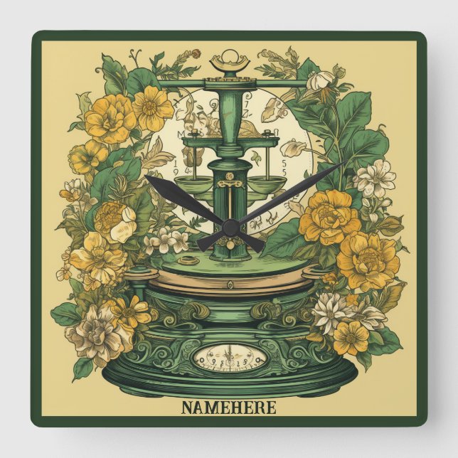 Horloge Carrée Créez votre propre bibliothèque Art Nouveau Zodiac (Recto)