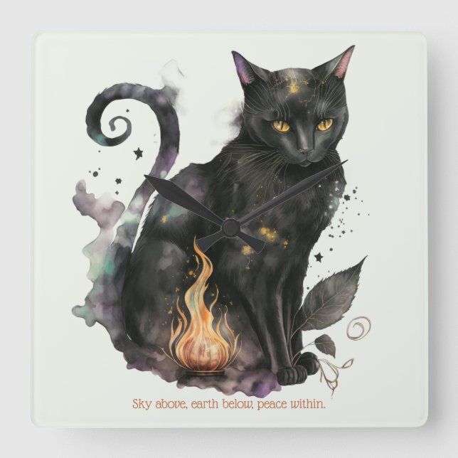 Horloge Carrée Créez votre propre chat noir magique (Recto)