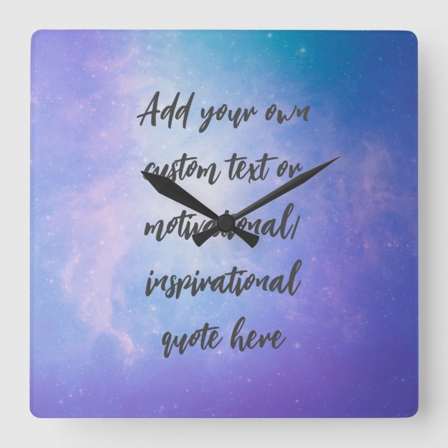 Horloge Carrée Créez Votre Propre Citation Motivationnelle Pastel (Recto)