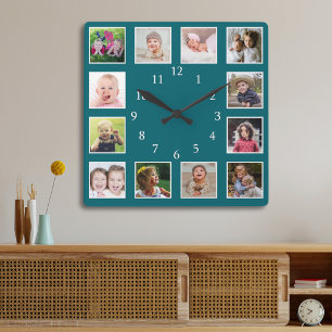 Horloge Carrée Créez Votre Propre Collage De 12 Photos De Famille
