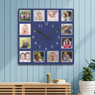 Horloge Carrée Créez Votre Propre Collage De 12 Photos De Famille